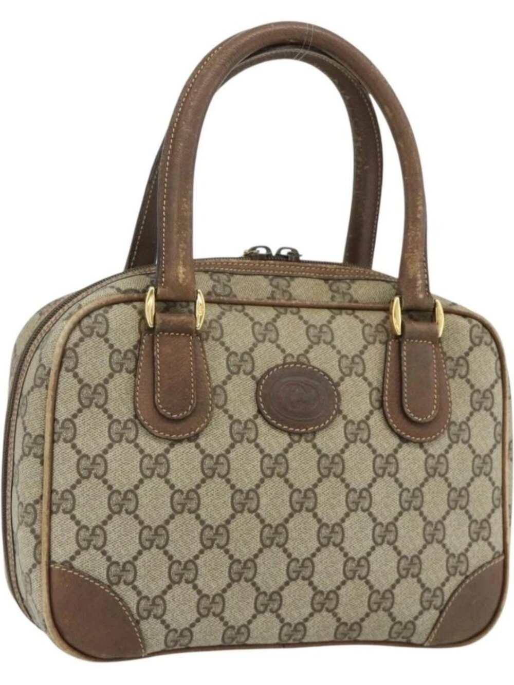 GUCCI GG Supreme Hand Bag PVC Beige Gold 000 58 0090 Auth 175308